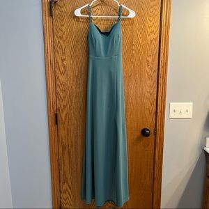 Birdy Grey sage green women’s formal dress XS adjustable straps open back bow